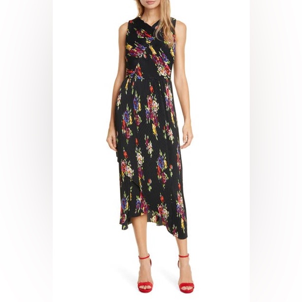 Kate Spade Black Floral Asymmetrical Midi Dress